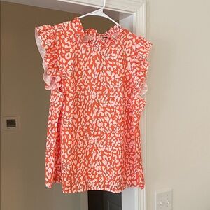 Orange and White Ruffle Blouse